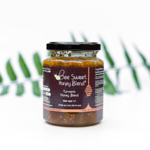 Bee Sweet Turmeric Honey Blend, 428g in glass jar, wellness honey for immunity support, sustainability and holistic living