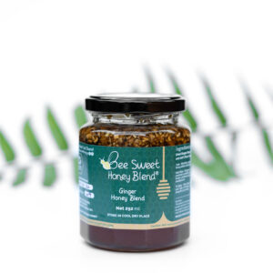Bee Sweet Ginger Honey Blend, 428g in a glass jar, natural wellness support.