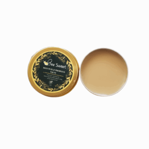 Bee Sweet Propolis Salve in golden tin container, natural healing balm with bee propolis